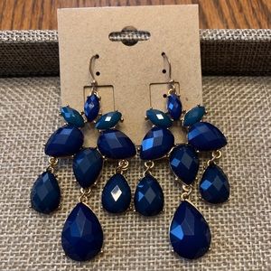 Blue Jeweled Chandelier Earrings